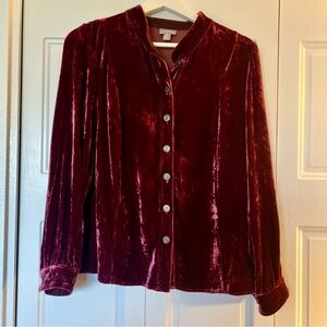 J. Jill Velvet Burgundy Button-Up Shirt - Petite Small